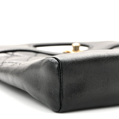 Shiny Crumpled Calfskin Quilted Mini 31 Shopping Bag Black