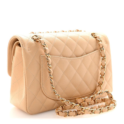 Caviar Quilted Small Double Flap Beige