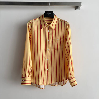 Celine 26SS Striped Shirt Yellow in Silk Fabric 849595