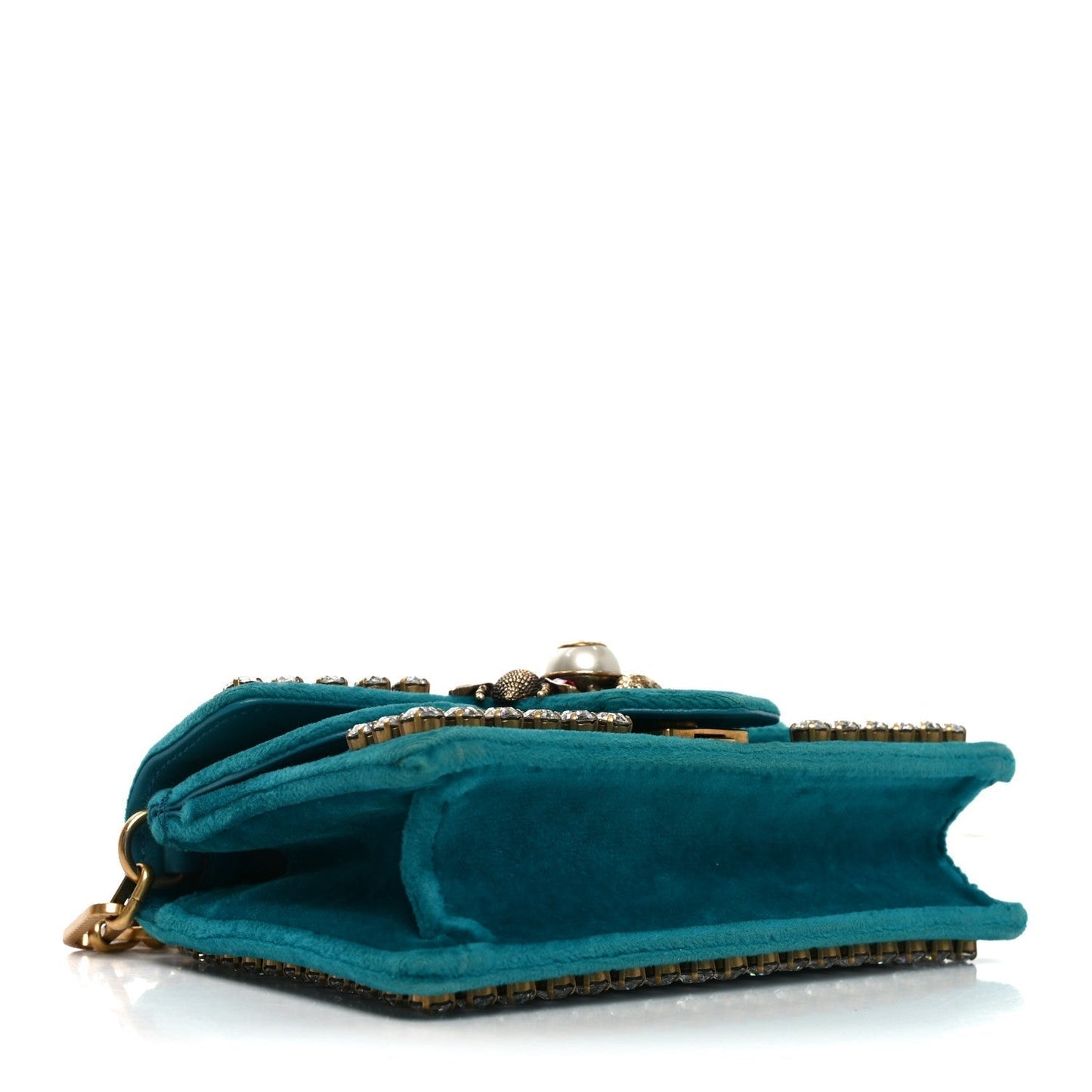 Velvet Crystal Mini Bee Broadway Shoulder Bag Pavone Cyan