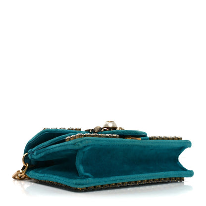 Velvet Crystal Mini Bee Broadway Shoulder Bag Pavone Cyan