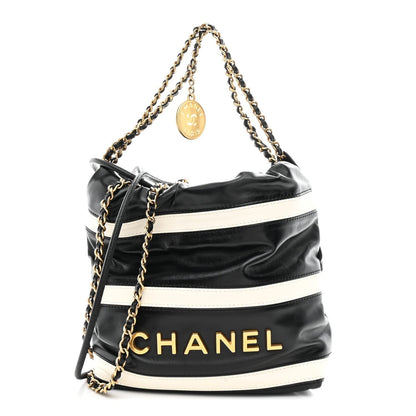Shiny Calfskin Striped Mini Chanel 22 Black White