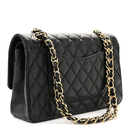 Caviar Quilted Medium Double Flap Black