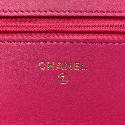 Wool Tweed Lambskin Quilted Chanel 19 Wallet On Chain WOC Fuchsia
