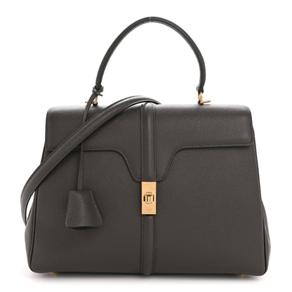 Grained Calfskin Small 16 Top Handle Bag Medium Grey