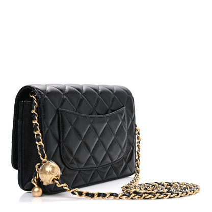Lambskin Quilted CC Pearl Crush Wallet on Chain WOC Black