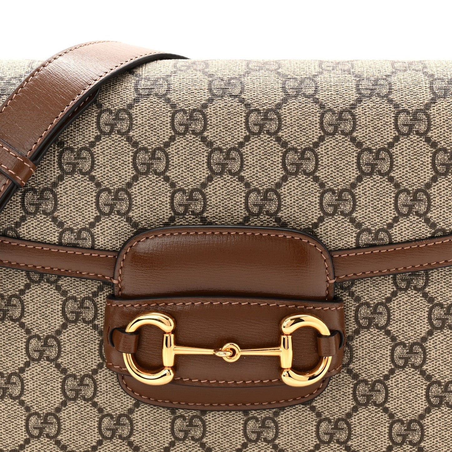 GG Supreme Monogram Horsebit 1955 Shoulder Bag Beige Brown Sugar
