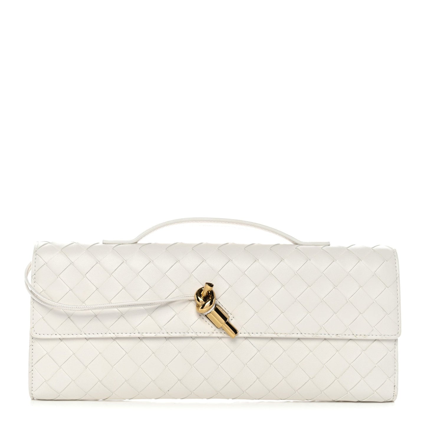 Nappa Intrecciato Long Andiamo Top Handle Clutch White