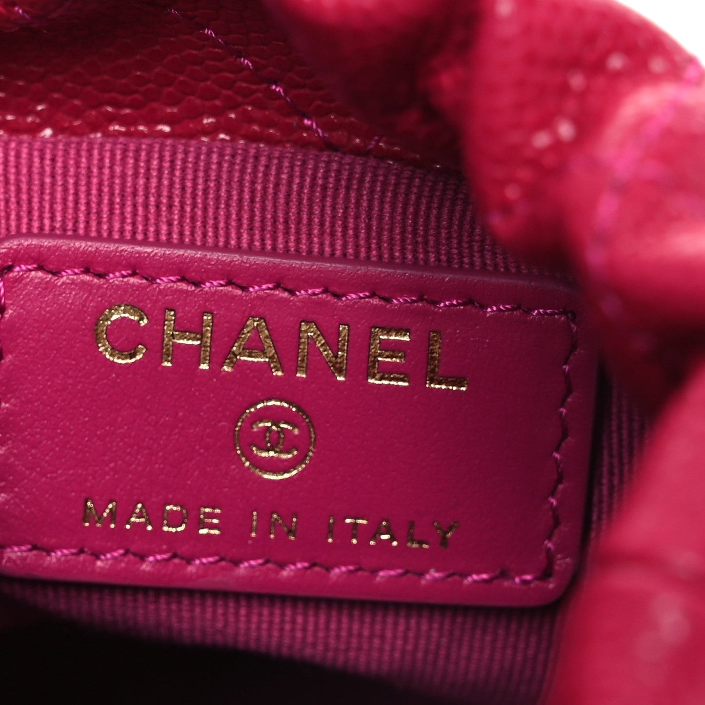 Caviar Quilted Twist Your Buttons Mini Bucket Bag Fuchsia