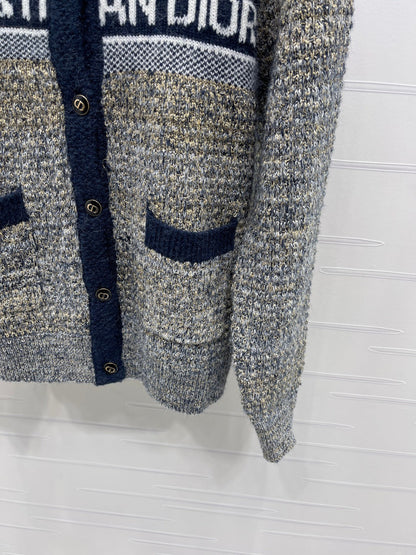 Dior 2025 Cardigan Beige mix Navy Blue Wool 321288