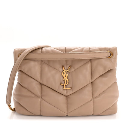 Lambskin Quilted Medium Loulou Puffer Monogram Chain Satchel Dark Beige