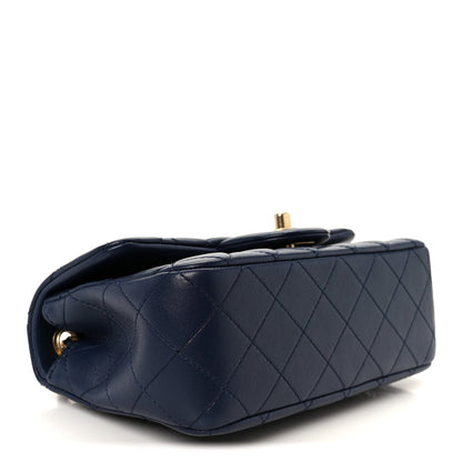 Lambskin Quilted Mini Pearl Crush Rectangular Flap Navy Blue
