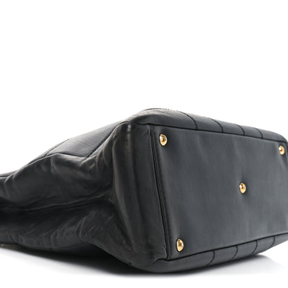 Calfskin Stitched Chocolate Bar Shopping Tote Black