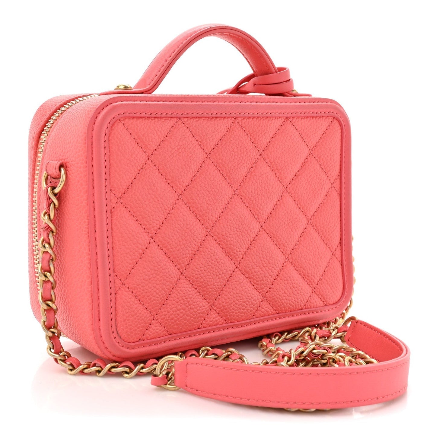 Caviar Quilted Small CC Filigree Vanity Case Coral