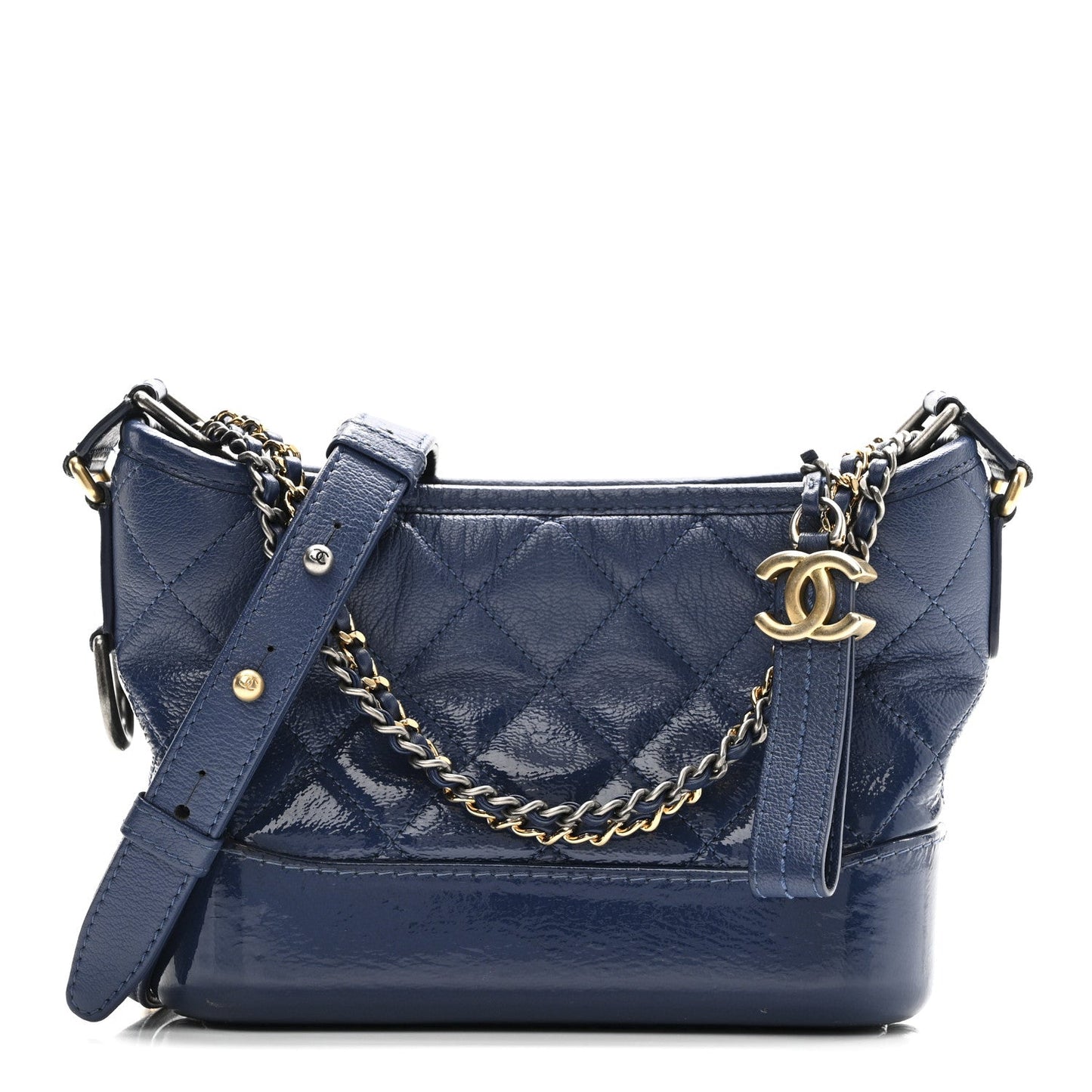 Patent Goatskin Quilted Small Gabrielle Hobo Blue