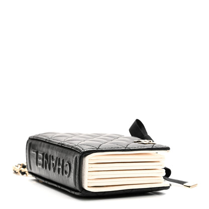 Lambskin Quilted Book Card Holder on Chain Black