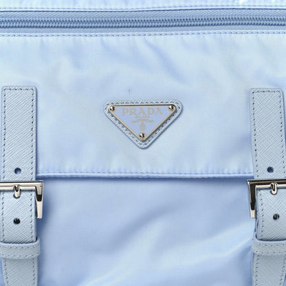 Re-Nylon Vela Saffiano Pocket Double Buckle Messenger Shoulder Bag Celeste