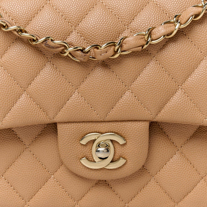 Caviar Quilted Medium Double Flap Dark Beige