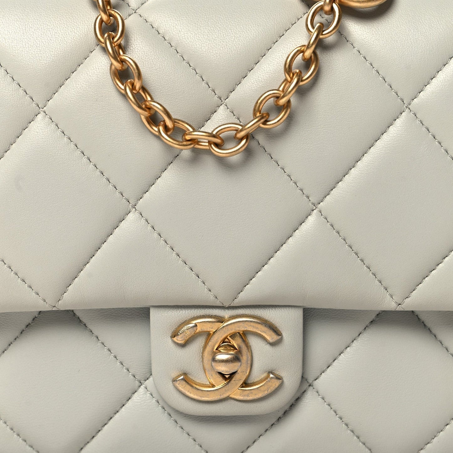 Lambskin Enamel Pearl Quilted Mini Charm Me Square Flap Light Blue