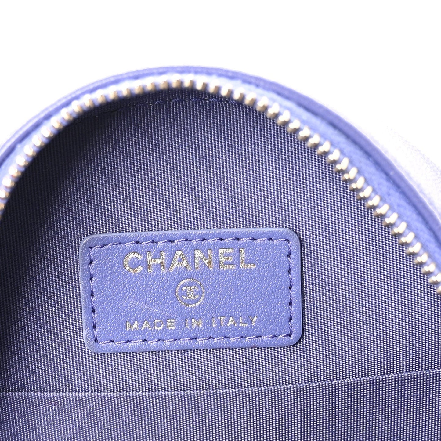 Lambskin Quilted Chanel 19 Round Clutch With Chain Purple