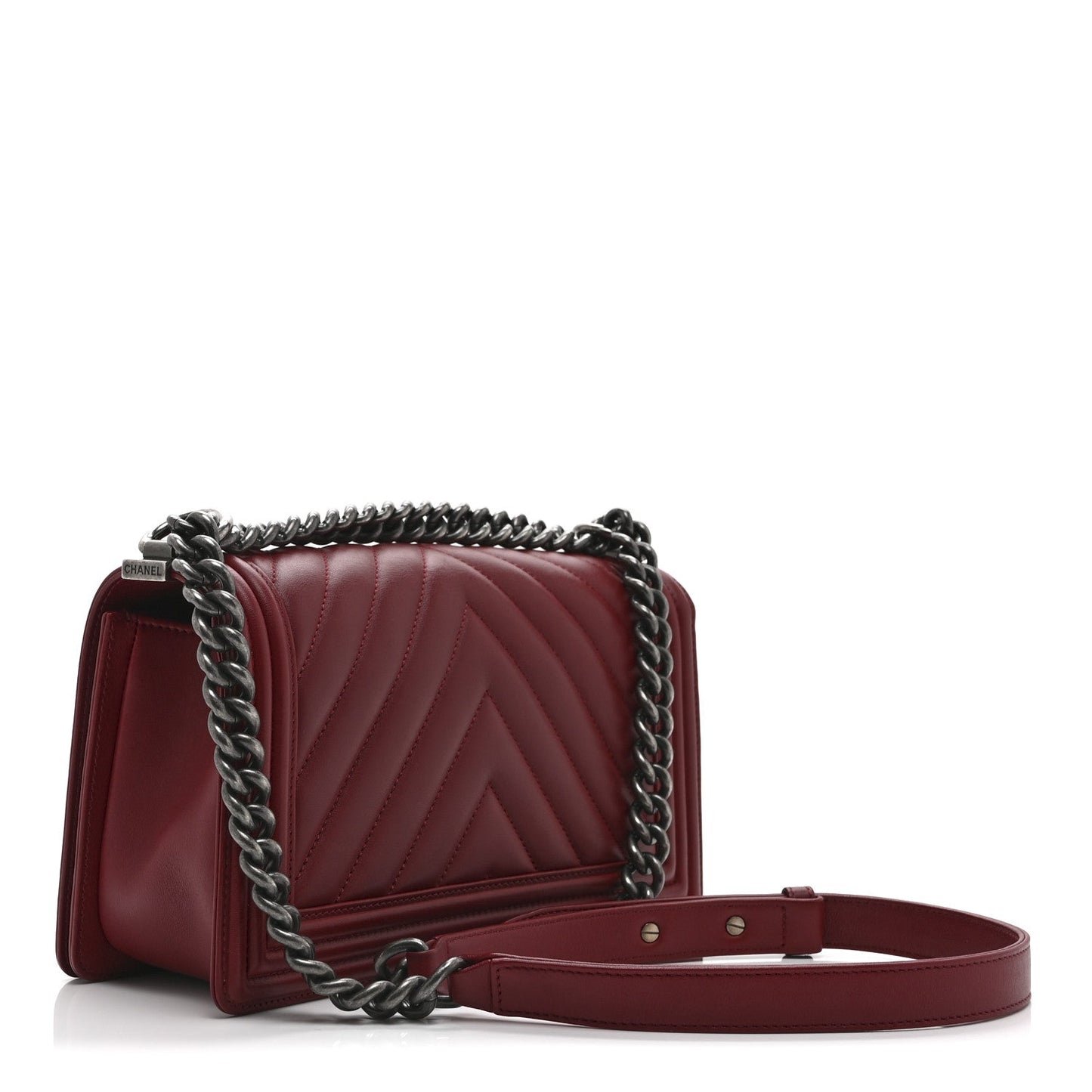 Calfskin Chevron Quilted Medium Boy Flap Red