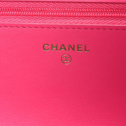 Caviar Quilted Glitter CC Roller Skate Wallet on Chain WOC Pink