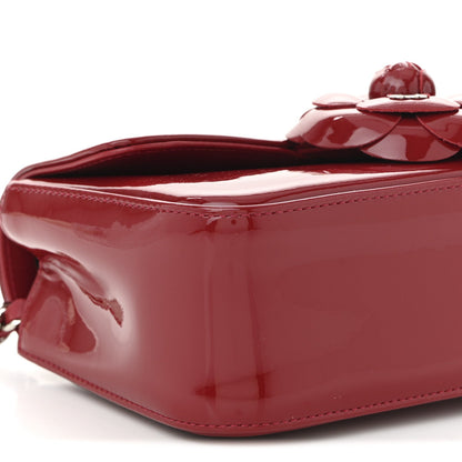 Patent Calfskin Small Camellia Flap Red