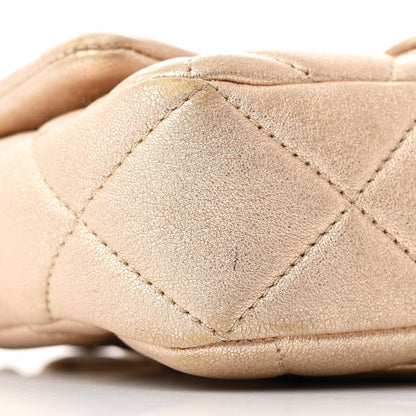 Metallic Lambskin Quilted Mini Lacquered Chain Flap Gold