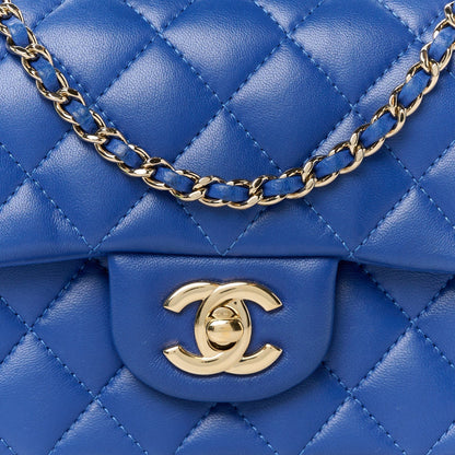 Lambskin Quilted Mini Top Handle Rectangular Flap Blue