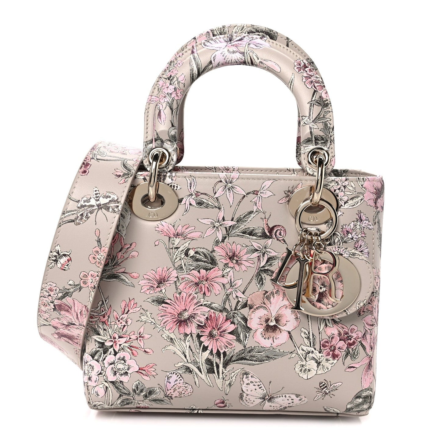 Calfskin Flower Printed Small My ABCDior Lady Dior Pink Multicolor