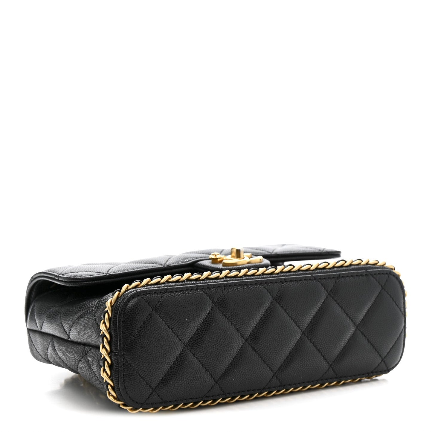 Caviar Quilted Camellia Chain Around Flap Black