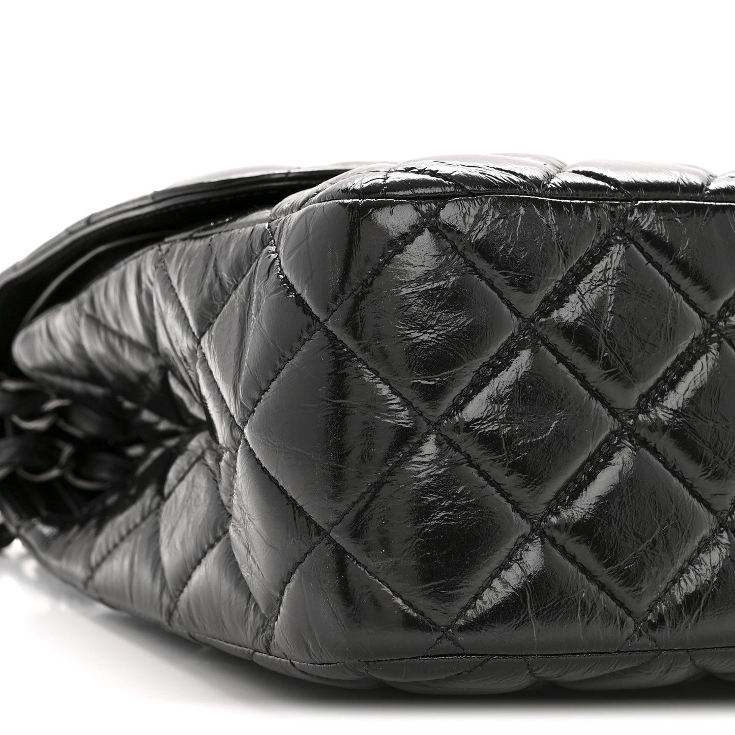 Shiny Crumpled Calfskin Quilted Jumbo Double Flap So Black