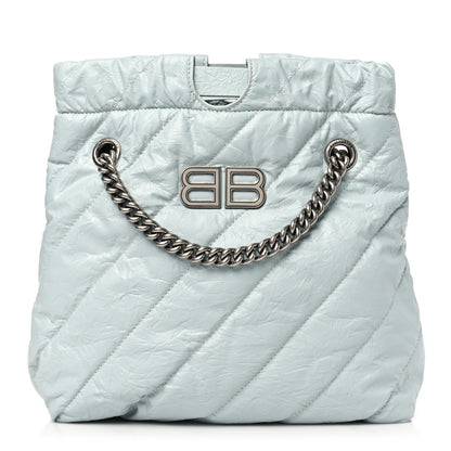 Crushed Calfskin Quilted Crush Small Tote Bag Light Blue