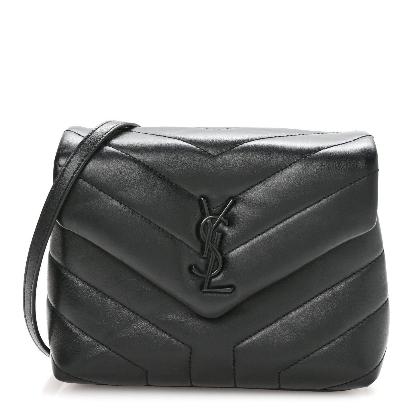 Calfskin Y Quilted Monogram Monochrome Toy Loulou Crossbody Bag Black