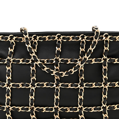 Lambskin Chain Frame Shoulder Bag Black