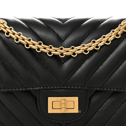 Aged Calfskin Chevron Quilted 2.55 Reissue Mini Flap Black