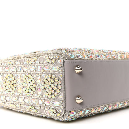 Calfskin Satin Celestial Bead Embroidery Embroidered Small Lady Dior Grey Multicolor