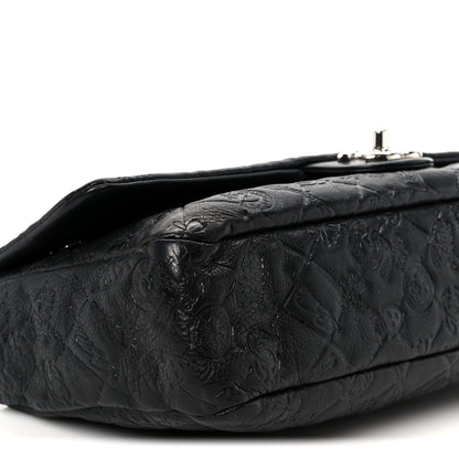 Calfskin Embossed Large Lucky Symbols Flap Black