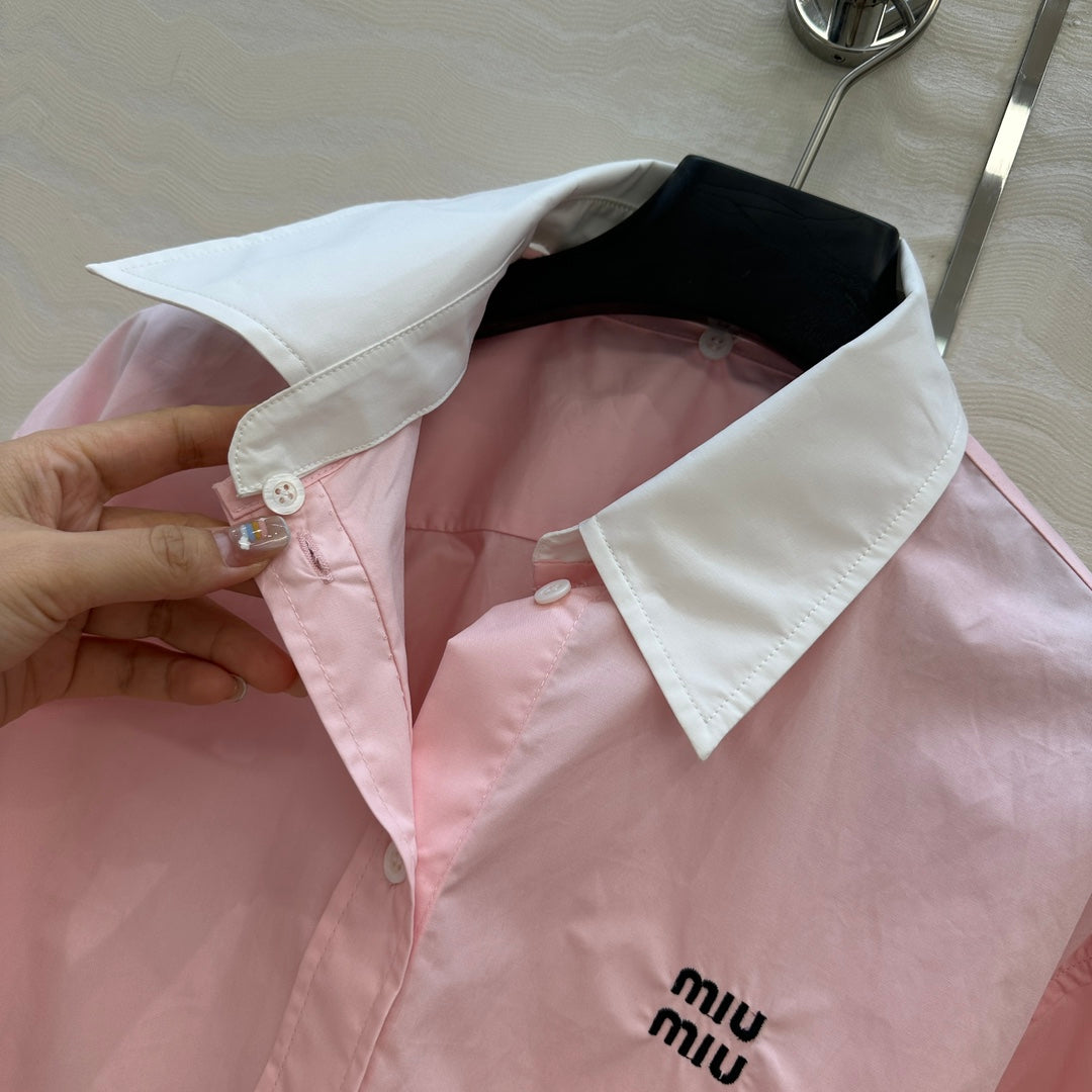 Miumiu Detachable Cuff and Collar Shirt Pink Cotton