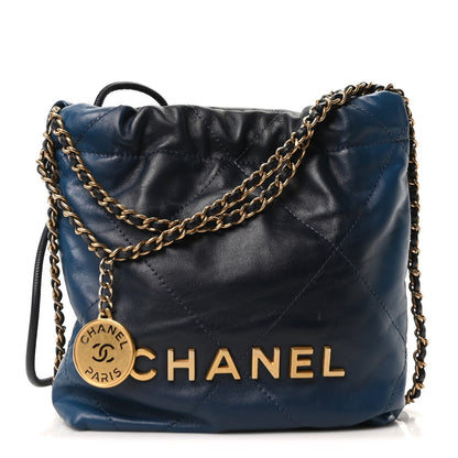 Shaded Calfskin Quilted Mini Chanel 22 Blue Dark Blue