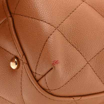 Caviar Quilted Small Shopping Tote Dark Beige