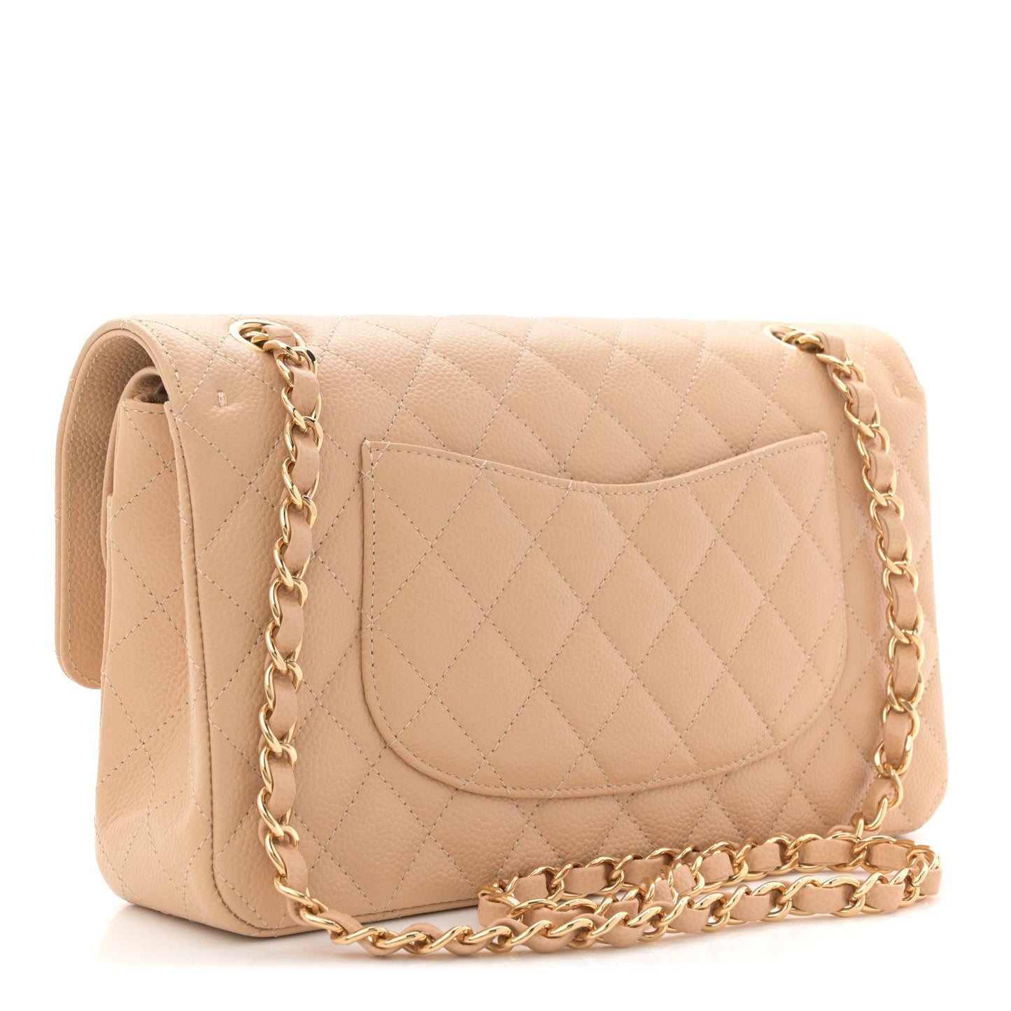 Caviar Quilted Medium Double Flap Beige
