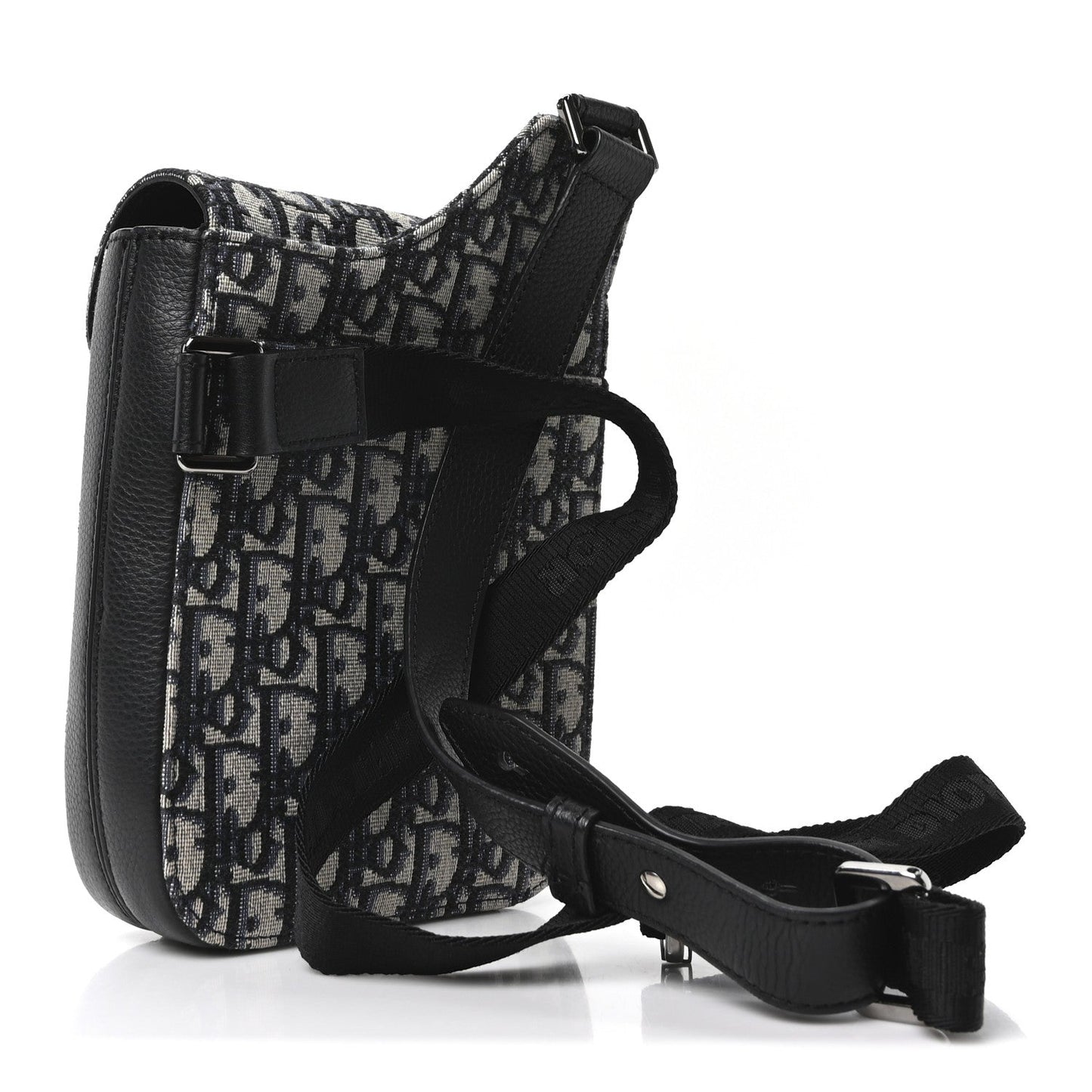 Grained Calfskin Oblique Saddle Vertical Messenger Pouch Beige Black