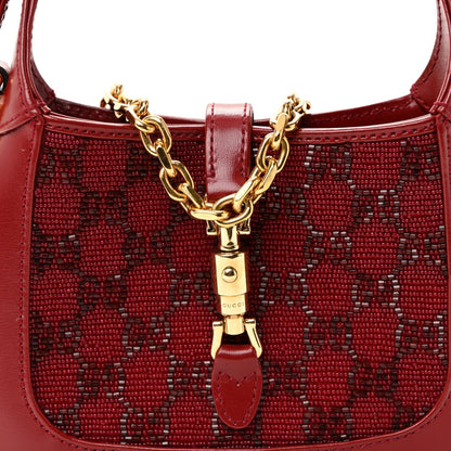 Calfskin Beaded Embroidery GG Monogram Mini Jackie 1961 Cherry Red
