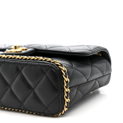 Caviar Quilted Camellia Chain Around Flap Black