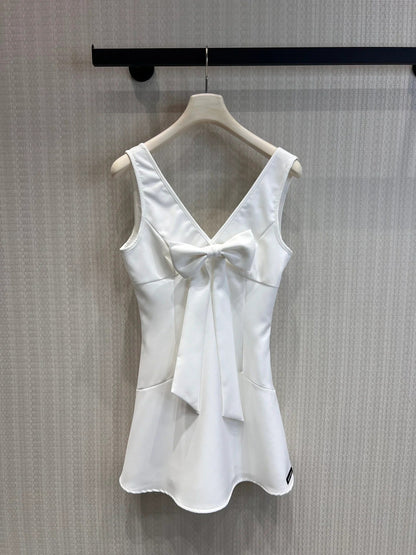 Miumiu 2026 V-neck Bow Vest Dress Black and White Polyester 356964
