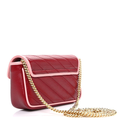 Azalea Calfskin Enamel Matelasse Diagonal Super Mini Torchon GG Marmont Shoulder Bag New Cherry Red Wild Rose