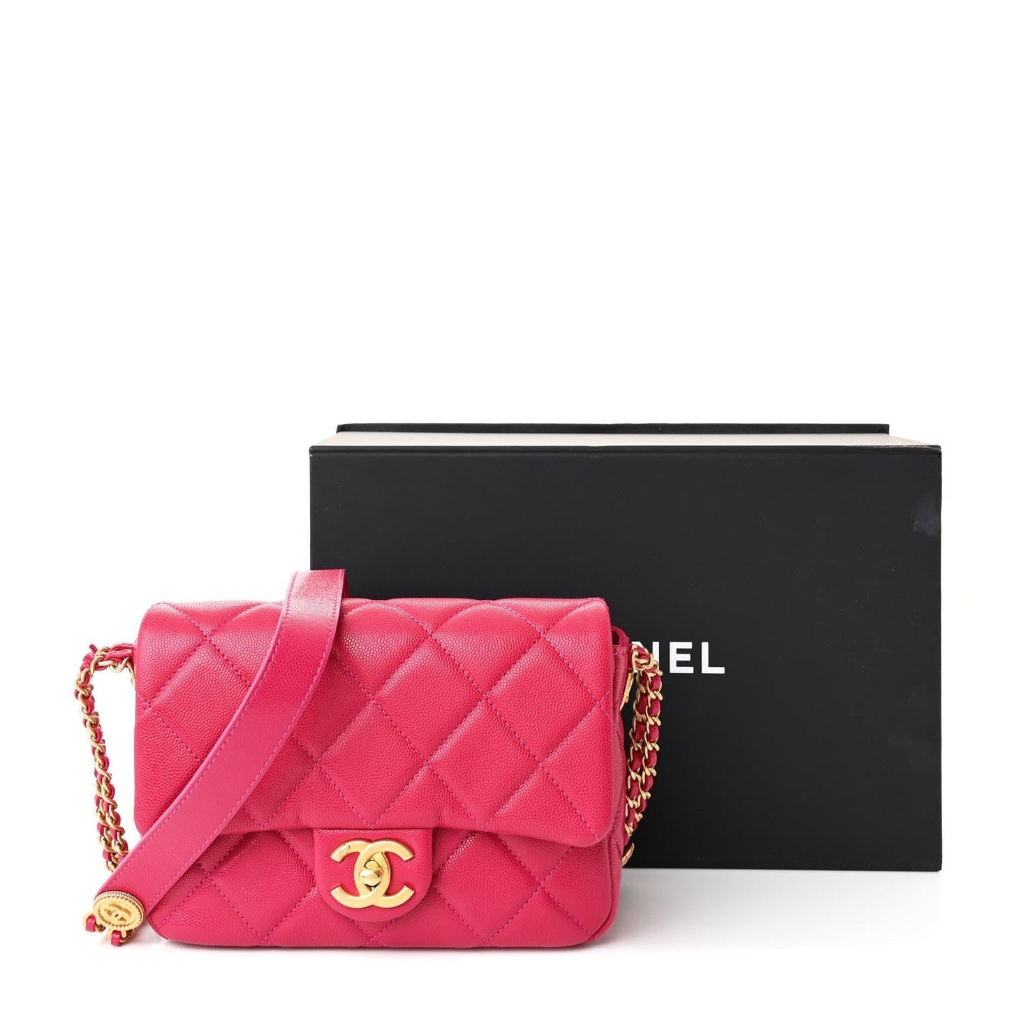 Caviar Quilted Small Twist Your Buttons Flap Fuchsia