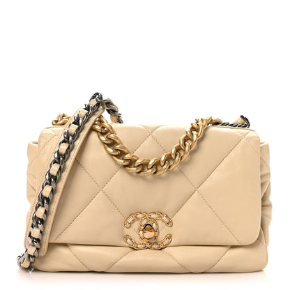 Lambskin Quilted Medium Chanel 19 Flap Beige