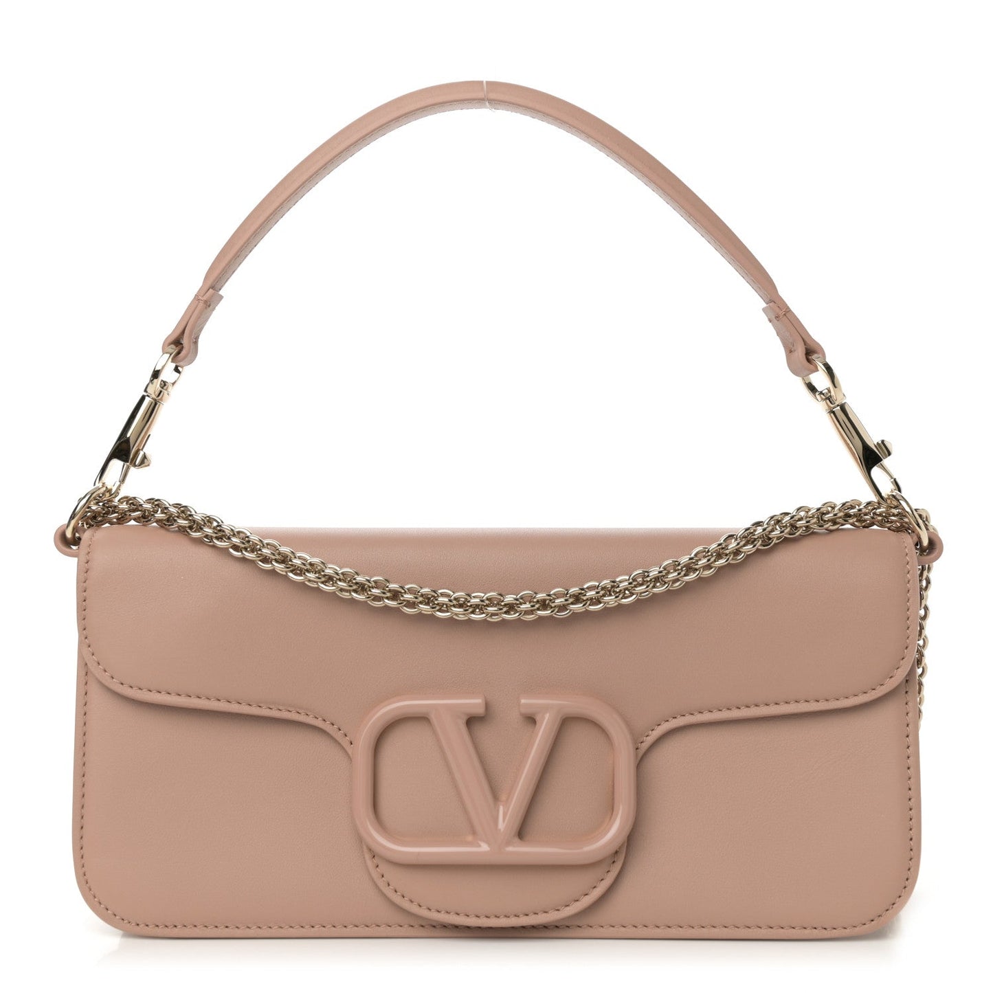 Calfskin Enamel Vlogo Loco Shoulder Bag Rose Cannelle